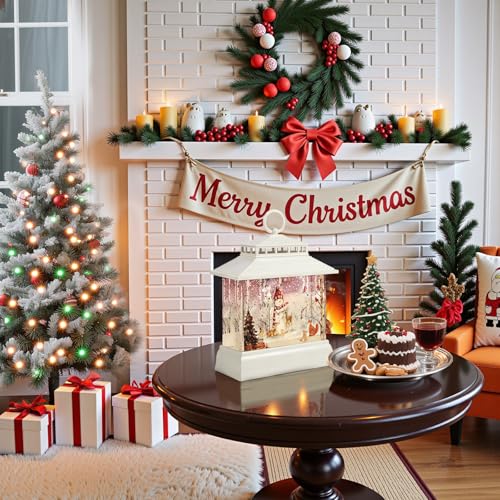 Christmas Snow Globe Lantern Water Glittering Lantern with 8 Songs & 6H Timer Romote Control Christmas Snow Globes USB & Battery Operated for Christmas Festival Decorations Gifts