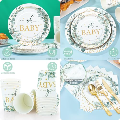 140PCS Sage Green Baby Shower Decorations for Boy