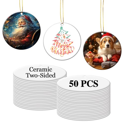 50 PCS Sublimation Ceramic Ornament Blank Round Two (50 Count)