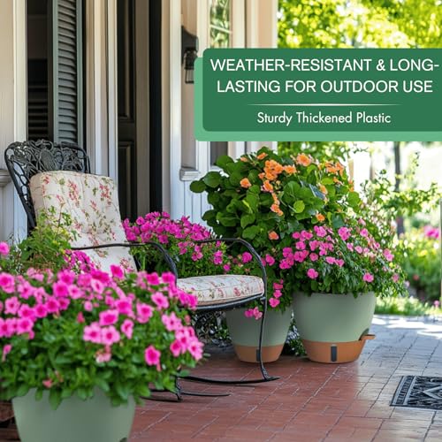 12/10/8 Inch Self Watering Pots for Indoor Plants Plastic Large Pot for Outdoor Plants, Water Level Window & Spacious Reservoir Flower Pots Decorative Planter with Drainage and Tray (3 Count)