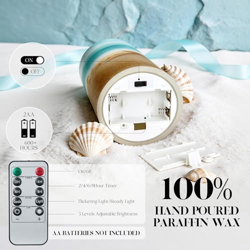 Beach Coastal Ocean Decor Seashell & Starfish Battery Flameless LED Candles (3 Count)
