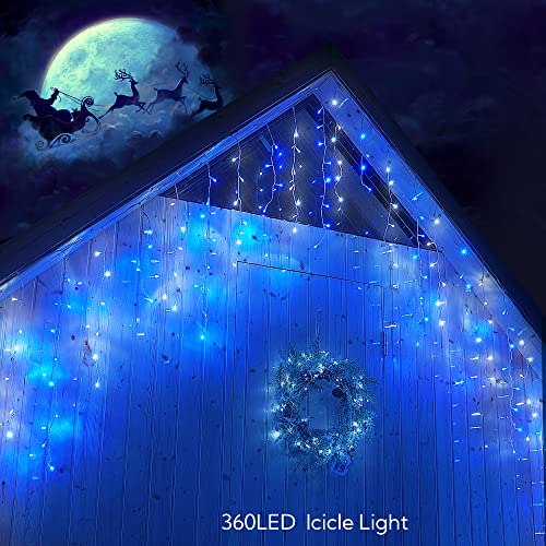 33FT 360 LED Blue White Christmas Icicle Lights