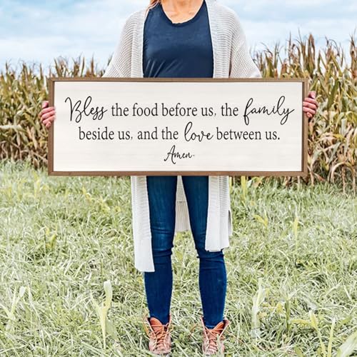 Dining Room Sign Wall Decor Bless the Food Before Us 40"X15" Wood White