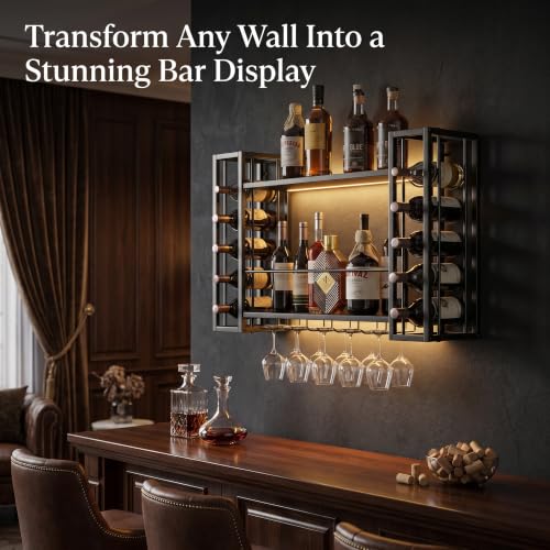 47.2" Wine Rack Wall Mounted with LED Lights