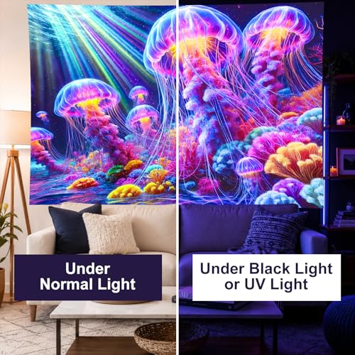 Black Light Tapestry 78x59 Inch Jellyfish Poster