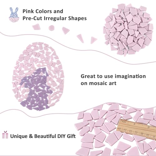 200g Pink Mosaic Tiles for Crafts Bulk (7.05 Ounce)