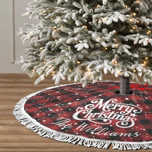 Custom Plaid Christmas Tree Skirt with Name