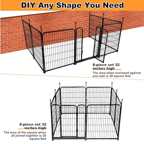 32 in(H) Decorative Garden Fence with Gate, 8 Panels Total 17.7 Ft(L) Heavy Duty Iron Animal Barrier Fence for Yard,Suitable for Indoor Pet Or Outdoor Dog Fencing, Garden Border Fence (32 Sq Ft)