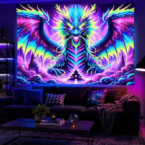 Blacklight Tapestry Fire Dragon Neon Decor 78 x 59 Inch