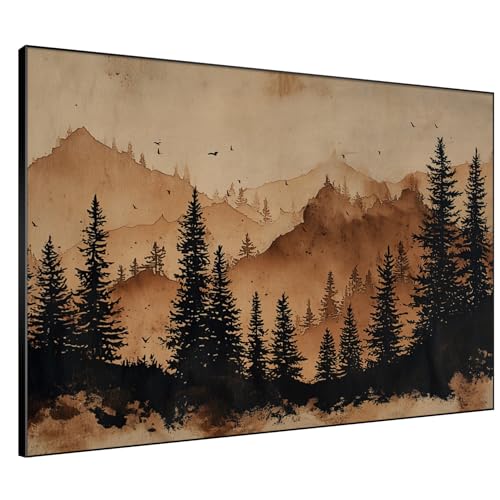 60"x72" Extra Large Framed Wall Art Rustic Mountain Pine Forest Silhouette in Warm Earth Tones for Home Living Room Bedroom Decor