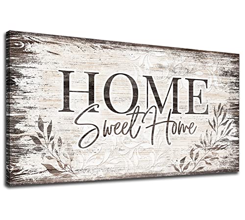 Home Sweet Home Wall Art Sign Large Dark Brown Farmhouse Wall Sign for Living Room Decoration Wooden Board Design Canvas Prints Modern Rustic Artwork Leaf Pictures Wall Decor 29" x 58"