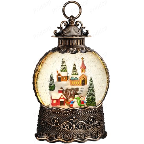 Village Snow Globe Christmas Decorations Indoor Church Snowman Snow Village Scene Gifts Classic Relief Texture Musical Glitter Snowfall USB