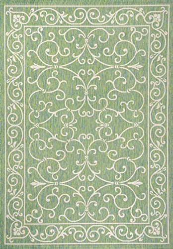 Vintage Filigree Indoor Outdoor Area Rug 8X10 Green