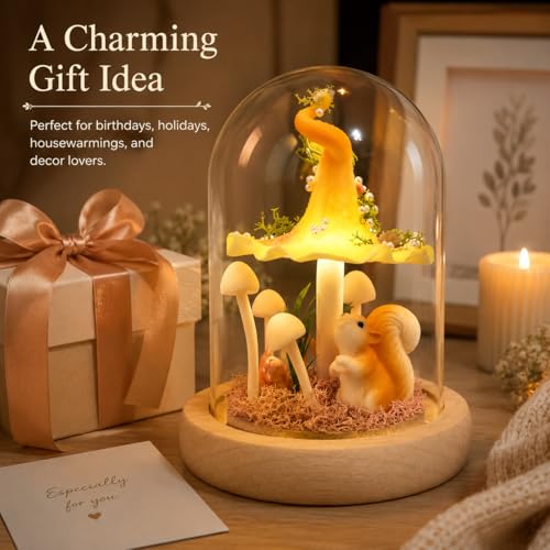 Mushroom Lamp in Glass Dome