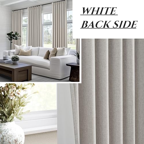 Grey Beige Viral Thick Linen Blackout Curtains 90 Inches Long for Bedroom (2 Count)