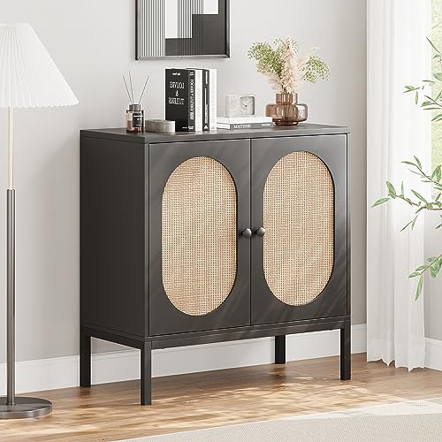 Rattan Buffet Cabinet with Doors and Shelves