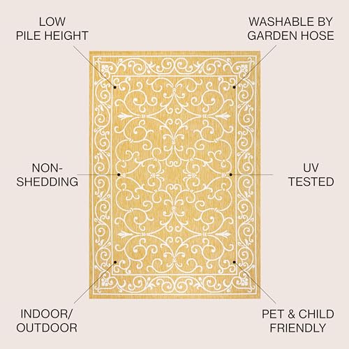 Vintage Filigree Indoor Outdoor Area Rug 5X8 Yellow