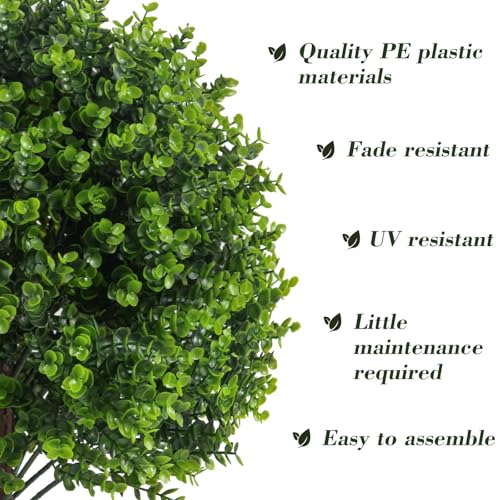 2 Pack UV Resistant Artificial Eucalyptus Boxwood Plants Outdoor (2 Count)