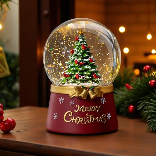 Christmas Snow Globe Lantern Water Glittering Christmas Tree Crown with Music & Timer