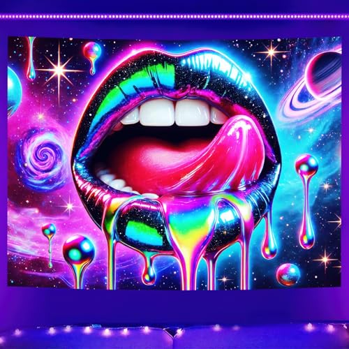 Blacklight Tapestry Lips UV Wall Art 78 x 59 Inch