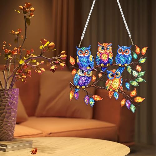DIY Colorful Owls Diamond Painting Hanging Ornament
