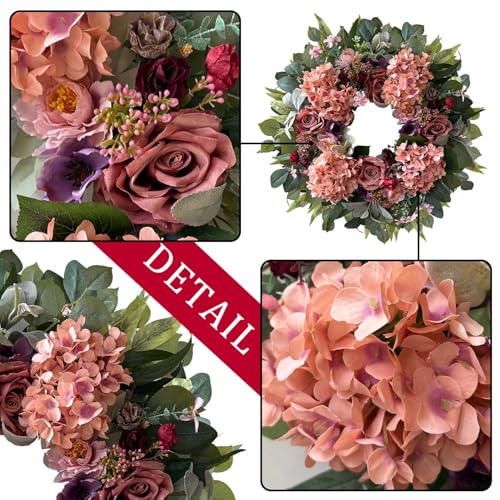 24 Inch Pink Hydrangea Spring Wreath for Front Door