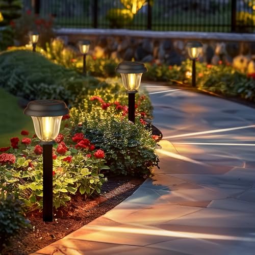 Solar Pathway Lights Outdoor Metal Glass Solar Lights Outdoor (6 Count)