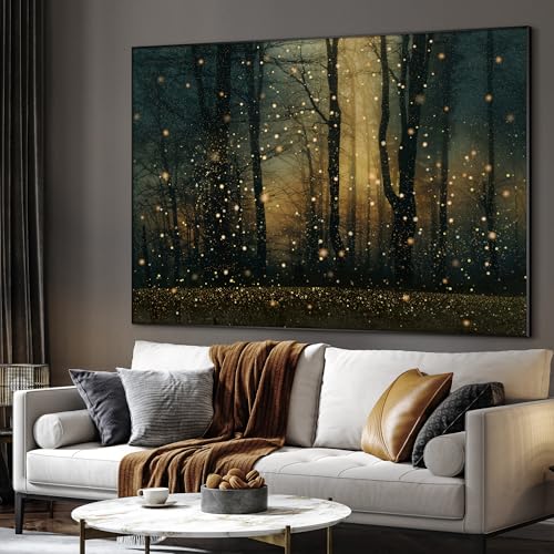 36"x46" Extra Large Framed Wall Art Magical Firefly Forest at Twilight