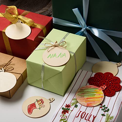 120 Pcs Wooden Christmas Ornaments Unfinished Wooden Circles with Holes Blank Round Wood Discs Slices Wooden Christmas Hanging Ornaments with Twine for DIY Crafts Present Tags Xmas Party Decor (120 Count)