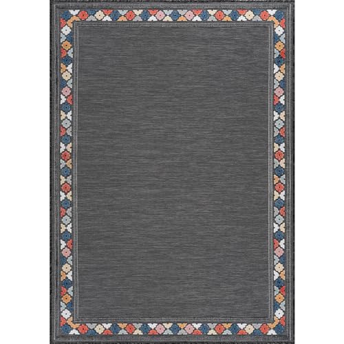 Outdoor Rug 9x12 Modern Bordered Large Area Rugs for Indoor and Outdoor Patio Easy to Clean Non Shedding Living Room Porch Garden Washable Outside Carpet