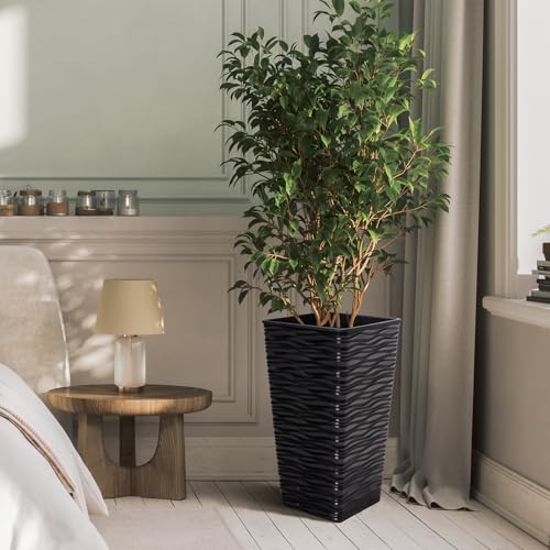 2 Pack 22" Tall Plastic Square Tapered Planter with Inside Pots for Indoor or Outdoor Use (2 Count)