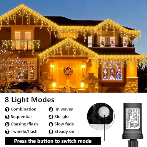 Warm White Icicle Lights for Outside (66 Foot)