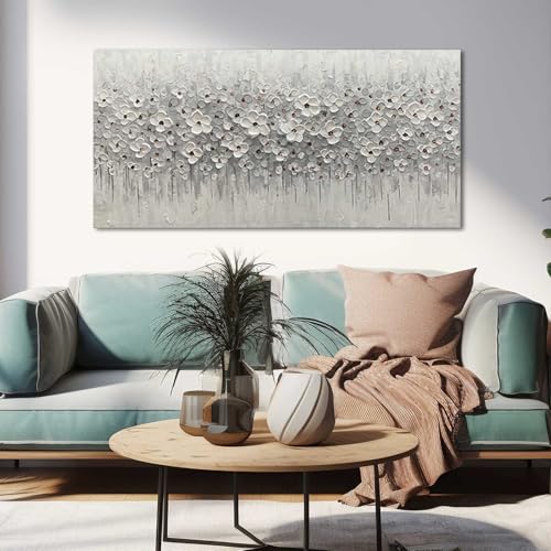 White Flowers Canvas Art Hanging Decor Botanical Wall Decoration for Living Room Bedroom Oil Painting Contemporary Artwork for office 24x48 Inch