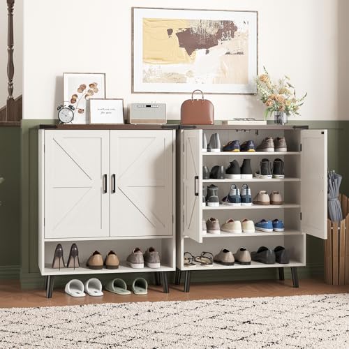 34" Tall Farmhouse Shoe Storage Cabinet with Barn Doors