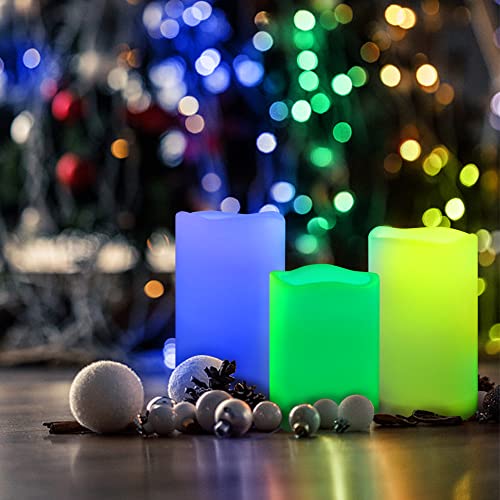 Color Changing Outdoor Battery Operated Flameless Candles with Remote 3 PCS