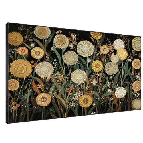 46"x72" Extra Large Framed Wall Art Whimsical Dandelion Field in Yellow and Green