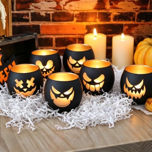 Jack O Lantern Votive Candle Holders for Indoor Outoddr Halloween Decor (6 Count)