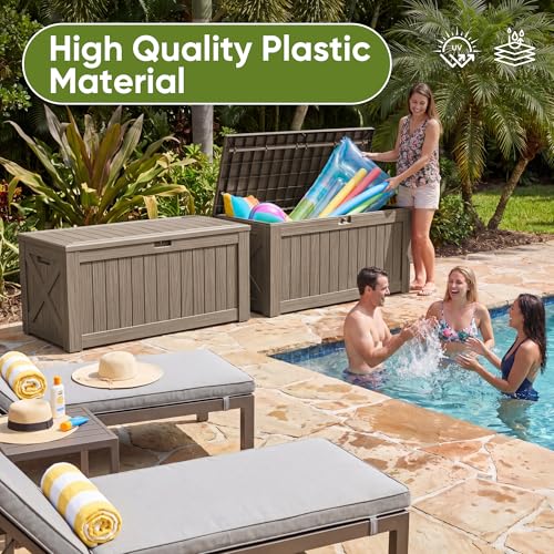 Resin Deck Box 120 Gallon Waterproof Large Outdoor Storage Box