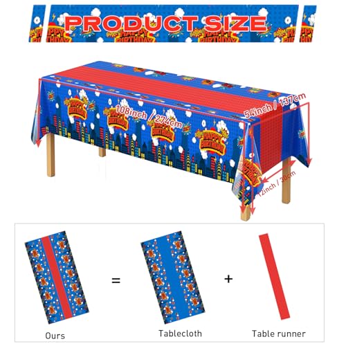 4Pcs 2in1 Superhero Birthday Party Tablecloths Decorations (4 Count)