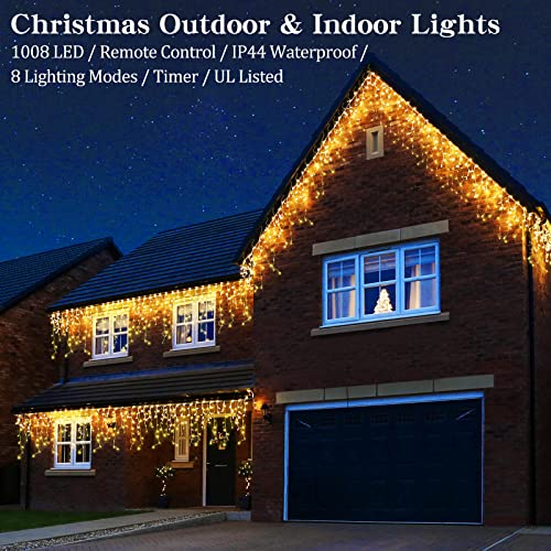 Christmas Icicle Lights Outdoor Decorations 1008 LED 98.4 FT Icicle String Lights with 189 Drops