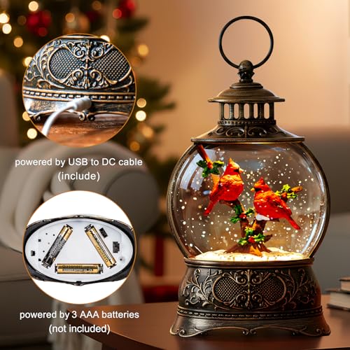 Christmas Snow Globes Water Lantern with Cardinal