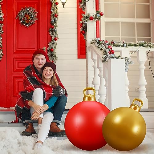 3 Pcs Outdoor Light Up Christmas Ball Decorations Large Christmas Inflatable PVC Decorated Balls with Light 24 Inch (3 Count)