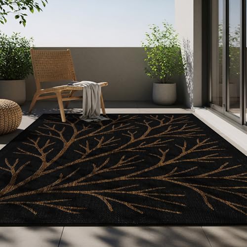 Washable Indoor Outdoor Rug 10x14 Modern Area Rugs Branch Pattern Non Shedding Waterproof Easy Clean Patio Deck Porch Living Room Bedroom Garden RV (140 Sq Ft)