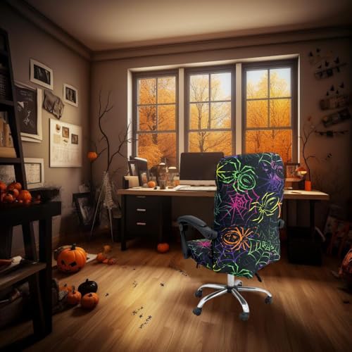 Halloween Office Chair CoversHorror Bloody Handprints Footprints on White Horror Theme Print Stretchable Slipcover for Modern Simplism Style High Back Boss Chair