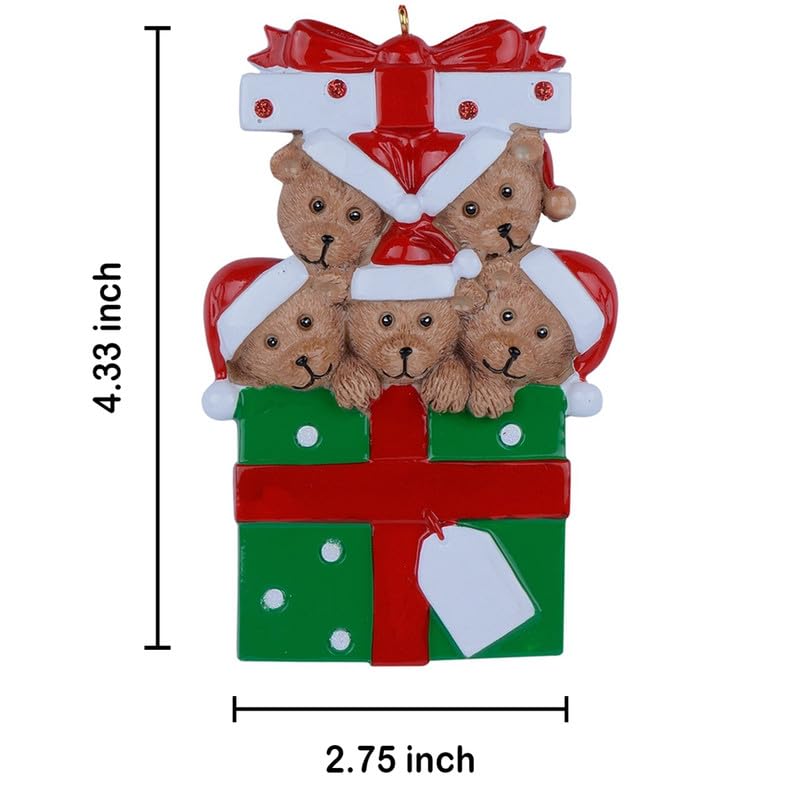 Personalized Teddy Bear Family of 5 Christmas Ornament 2026