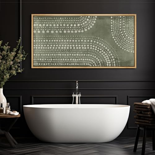 Extra Large Framed Canvas Print Wall Art Abstract Dot Matrix Canvas Art in Olive Tones Antique Retro Fine Art Illustrations Decorative Colorful for Bedroom