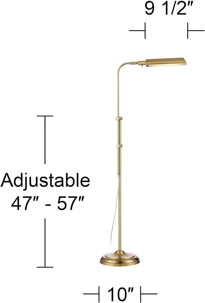 360 Lighting Culver Traditional Farmhouse Pharmacy Floor Lamp Standing LED Adjustable Height Plated 57" Tall Aged Brass Metal Shade Pole Light for Living Room Reading House Bedroom Home Decor