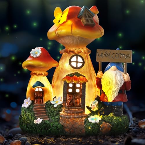 Solar Garden Statue Lights Mushroom Fairy House Figurine