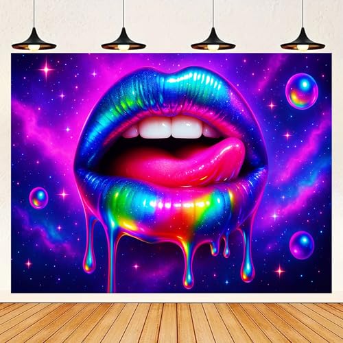 Blacklight Tapestry Lips Galaxy Room Wall Art 78 x 59 Inch