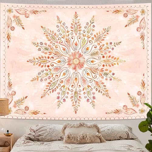 Floral Mandala Tapestry Boho Tapestry for Bedroom Orange Tapestries Wall Hanging Living Room Wall Art and Home Decor 60x80